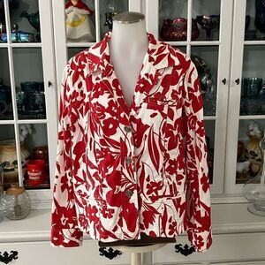 Chico’s Red White Floral Blazer Jacket Medium